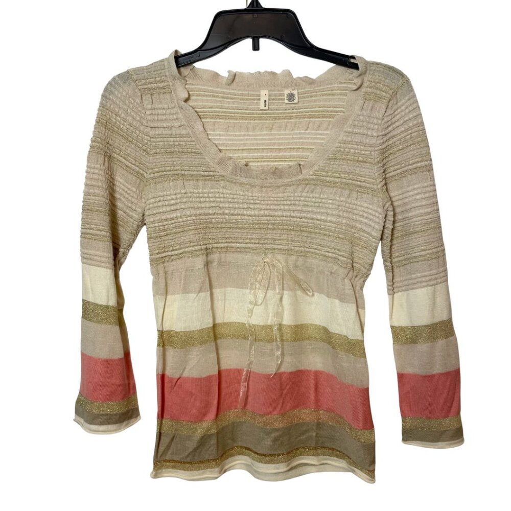 MOTH‎ Metallic Stripe Silk Blend Knit Pullover Sweater Beige Scoop Neck S Y2K
